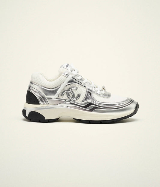 Trainers in Tessuto Bianco e argento
