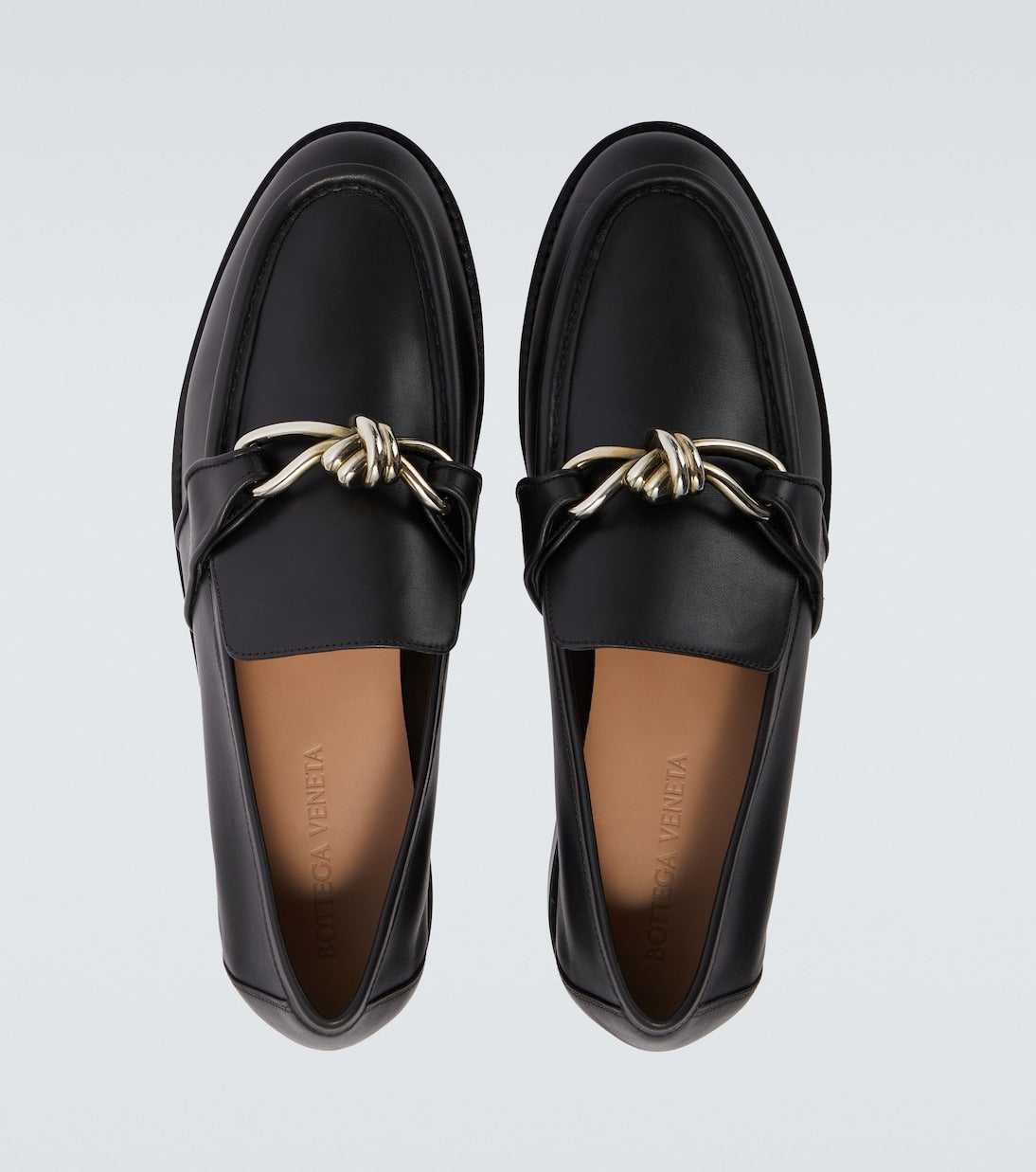 Astaire Knot loafers in black smooth leather with silver buckle