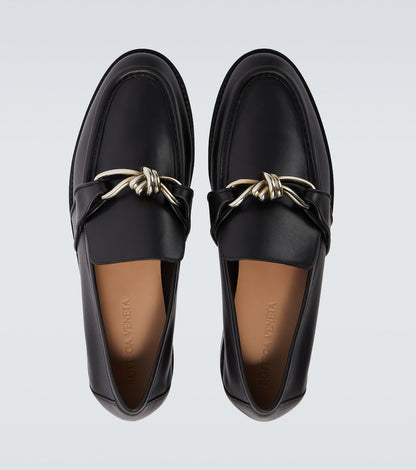 Astaire Knot loafers in black smooth leather with silver buckle