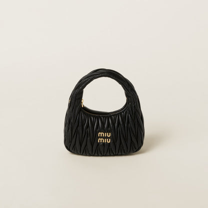Wander small hobo bag in black matelassé nappa leather