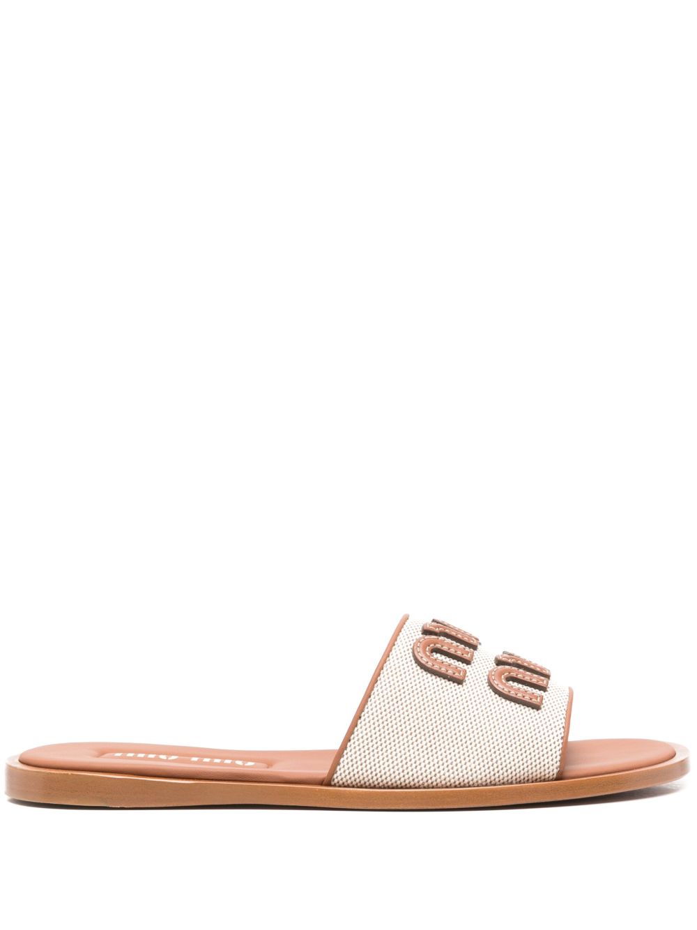 Camel brown sandals with appliqué logo
