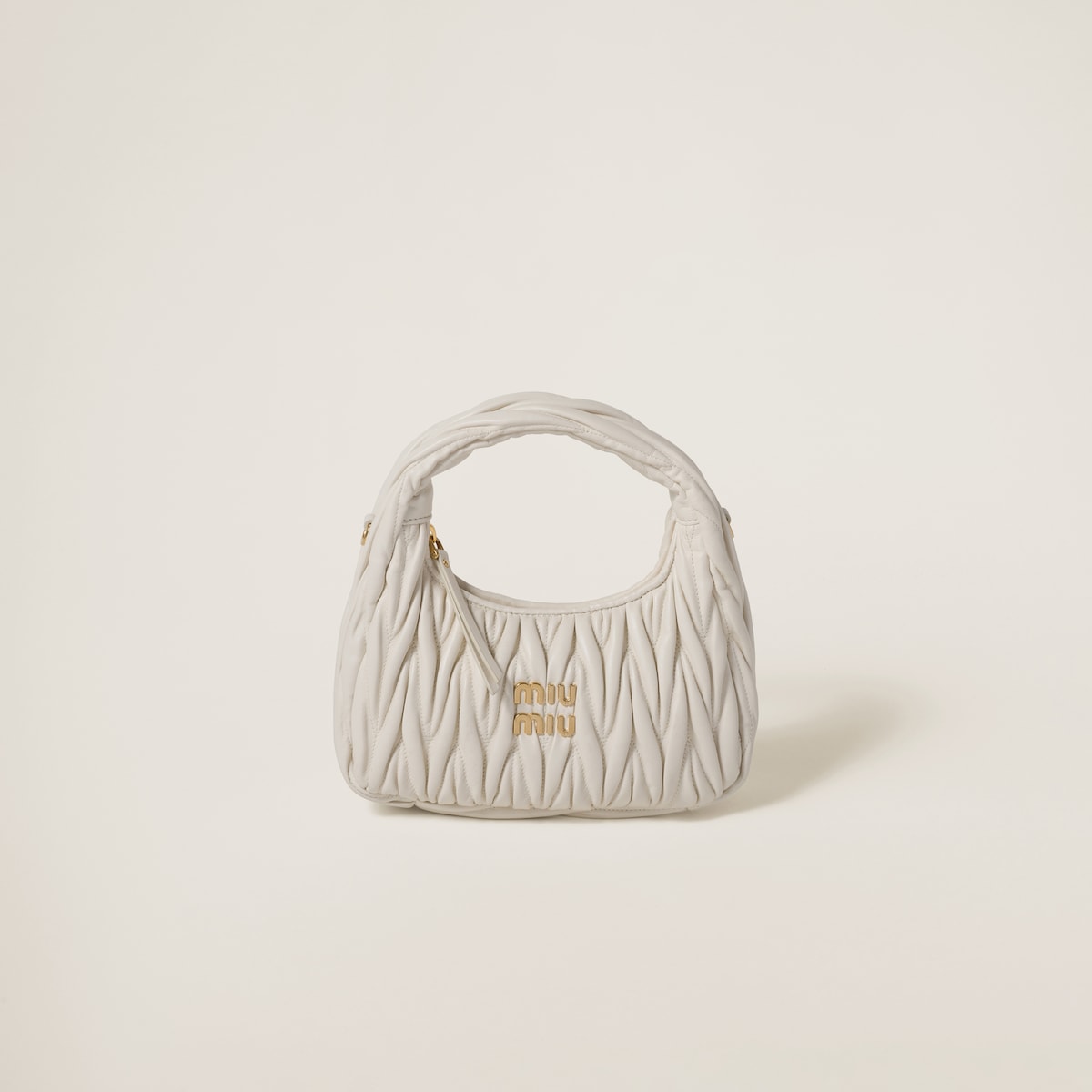 Small Wander hobo bag in white matelassé nappa leather