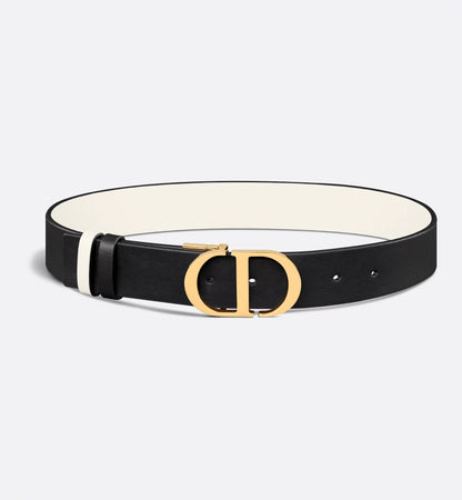 30 Montaigne Reversible Belt in Black and Milk Smooth Calfskin 35 mm Women