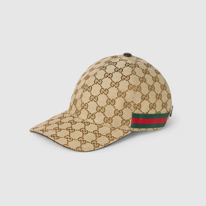 GG fabric baseball cap with Web in beige and dark brown