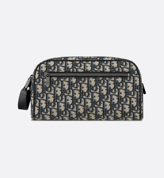 Beige-schwarze Jacquard-Oblique-Kulturtasche mit schwarzem gehämmertem Kalbsleder