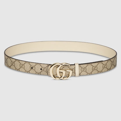 Women's GG Marmont Supreme reversible belt in beige and ivory leather