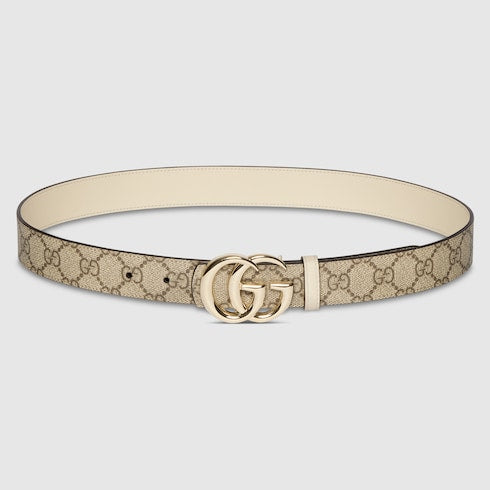 GG Marmont Supreme Wendegürtel aus beigem und elfenbeinfarbenem Leder für Damen