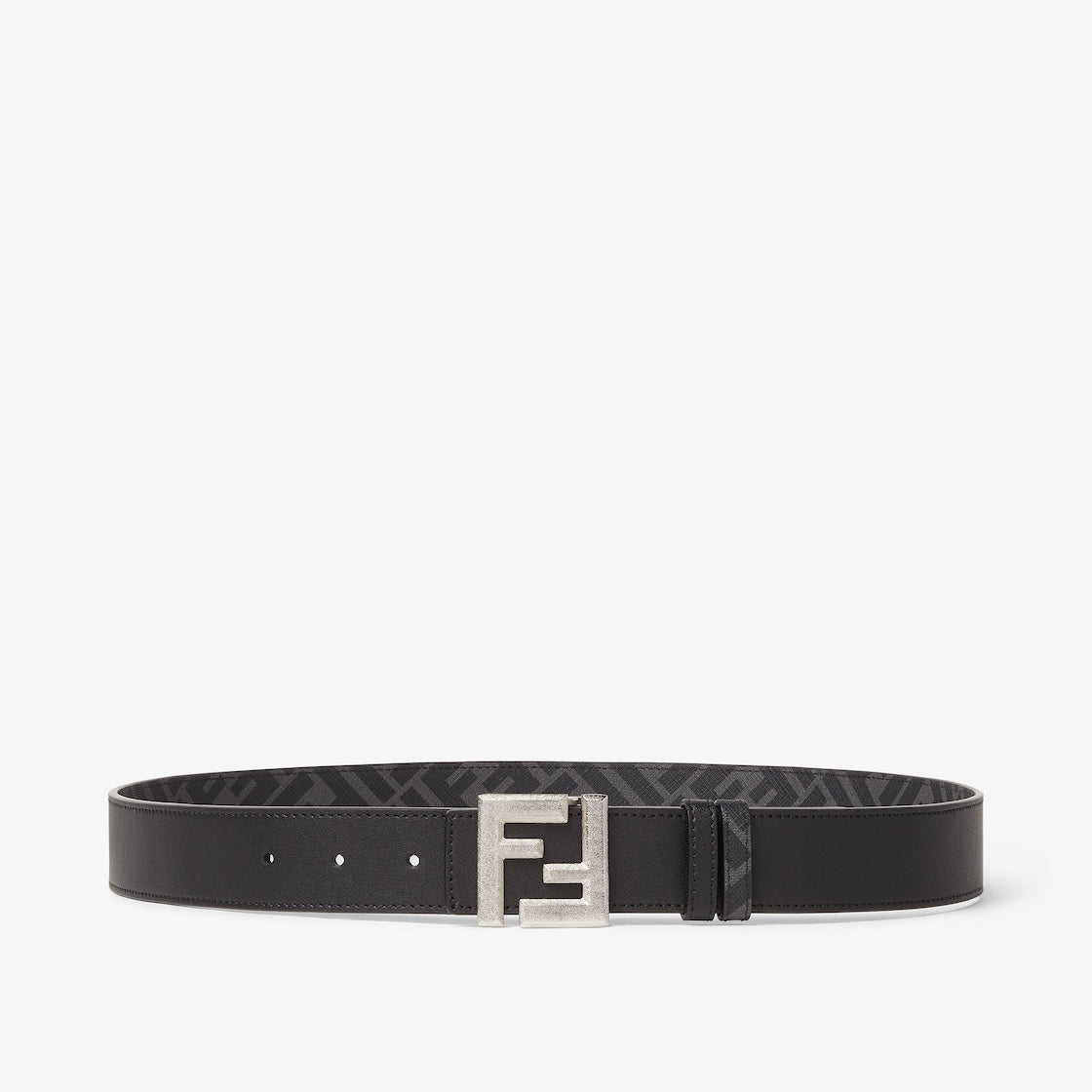 Men's reversible belt in black leather and black FF canvas