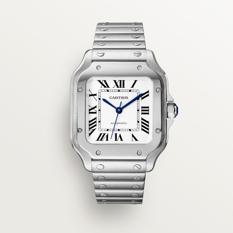 Santos watch in silver with opaline silver dial