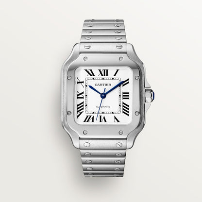 Santos watch in silver with opaline silver dial