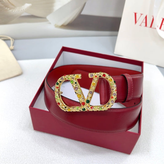 Bordeaux VLogo Signature Wendegürtel, verziert mit mehrfarbigen Swarovski-Kristallen