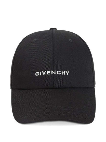 Black baseball cap with embroidered logo