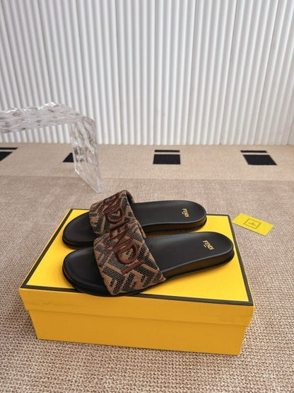 Brown velvet flat sandals with embroidered Sunshine logo