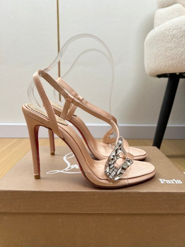 Loubigirl chain 100 sandali in pelle impreziositi beige