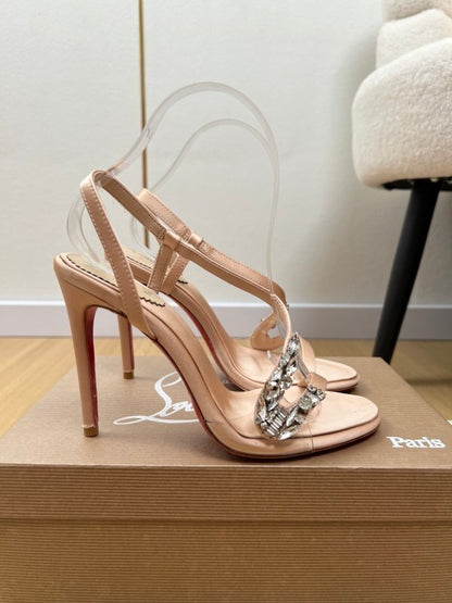 Loubigirl chain 100 sandali in pelle impreziositi beige