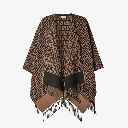 Poncho in lana e cashmere marrone donna