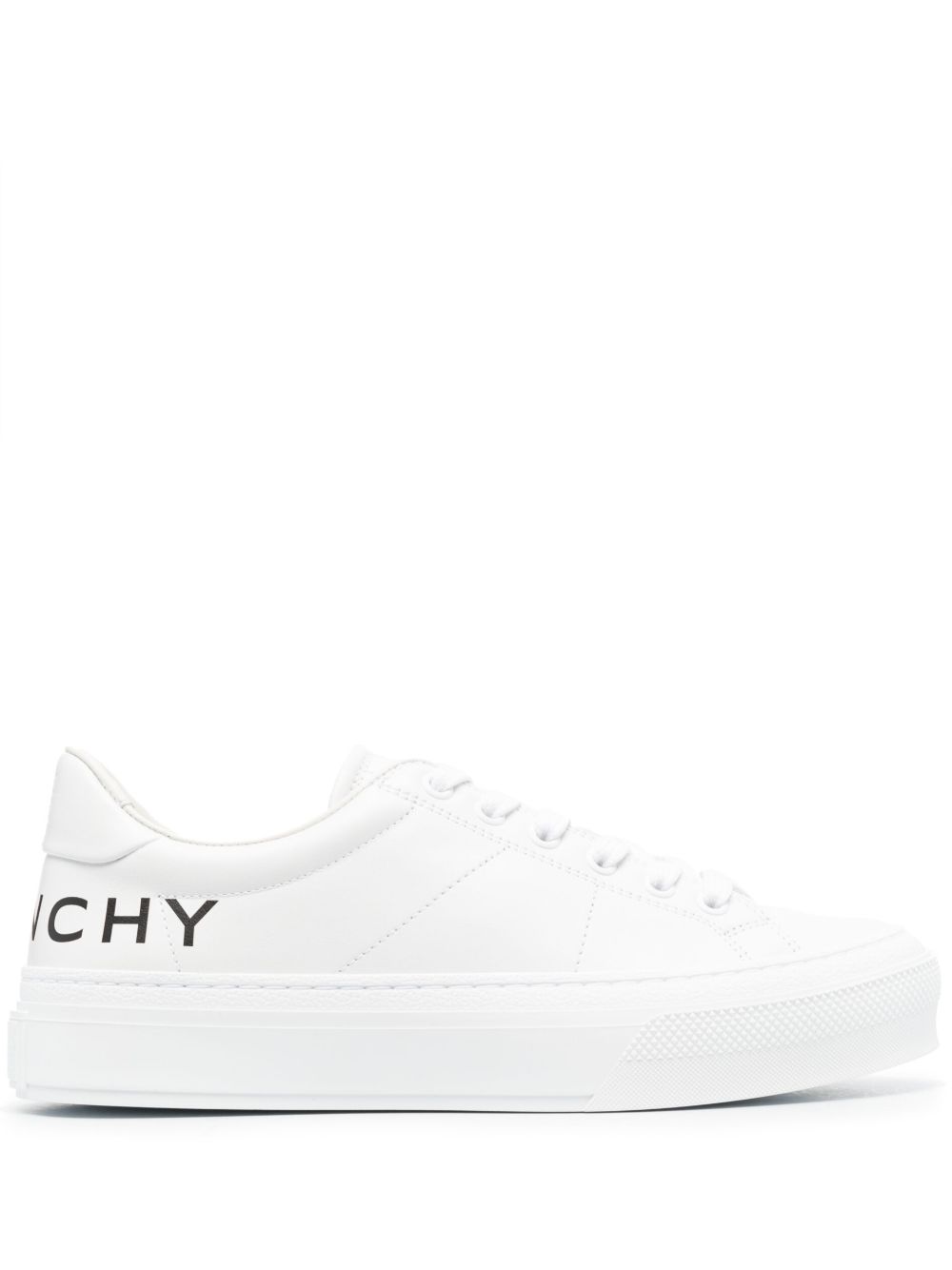 Low-top leather sneakers with white logo print