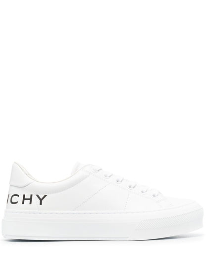 Low-top leather sneakers with white logo print