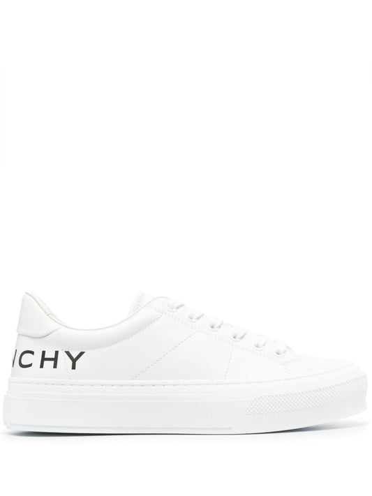 Sneakers basse in pelle con stampa logo bianco