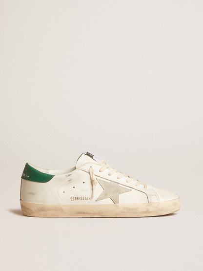 White leather with ice-grey suede star and green leather heel tab