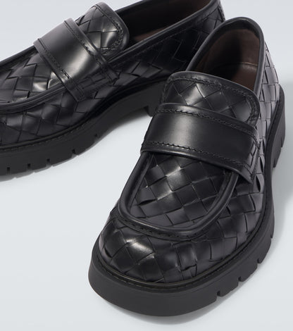 Haddock Braided black leather loafers with rubber sole