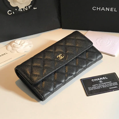 Classic quilted black leather flap wallet