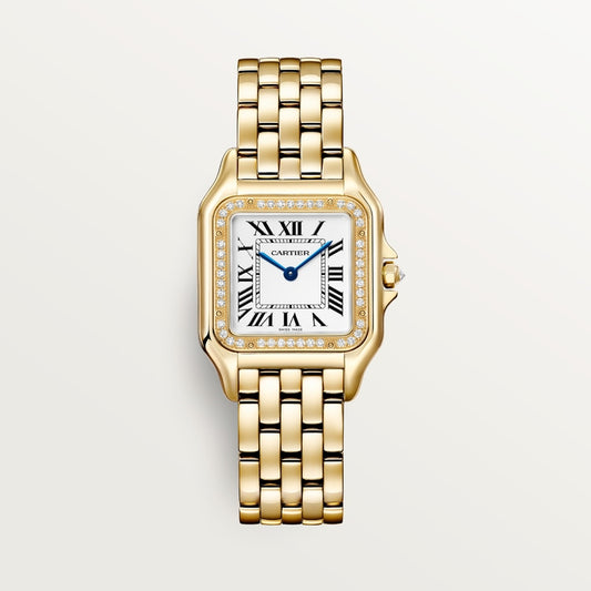 Orologio Panthère con cassa in oro giallo con diamanti modello media
