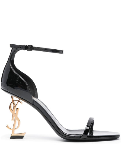 Opyum black calfskin leather 85mm heeled sandals with logo