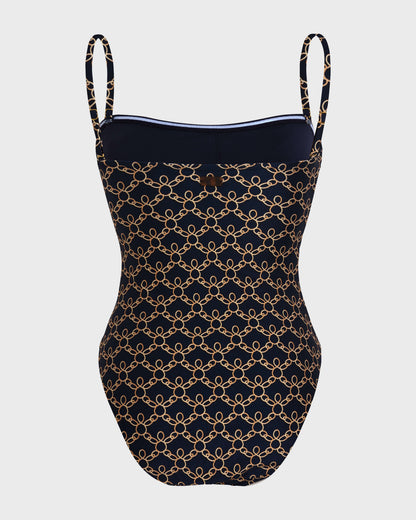Costume intero donna con corpetto Turtles Chain blu marine