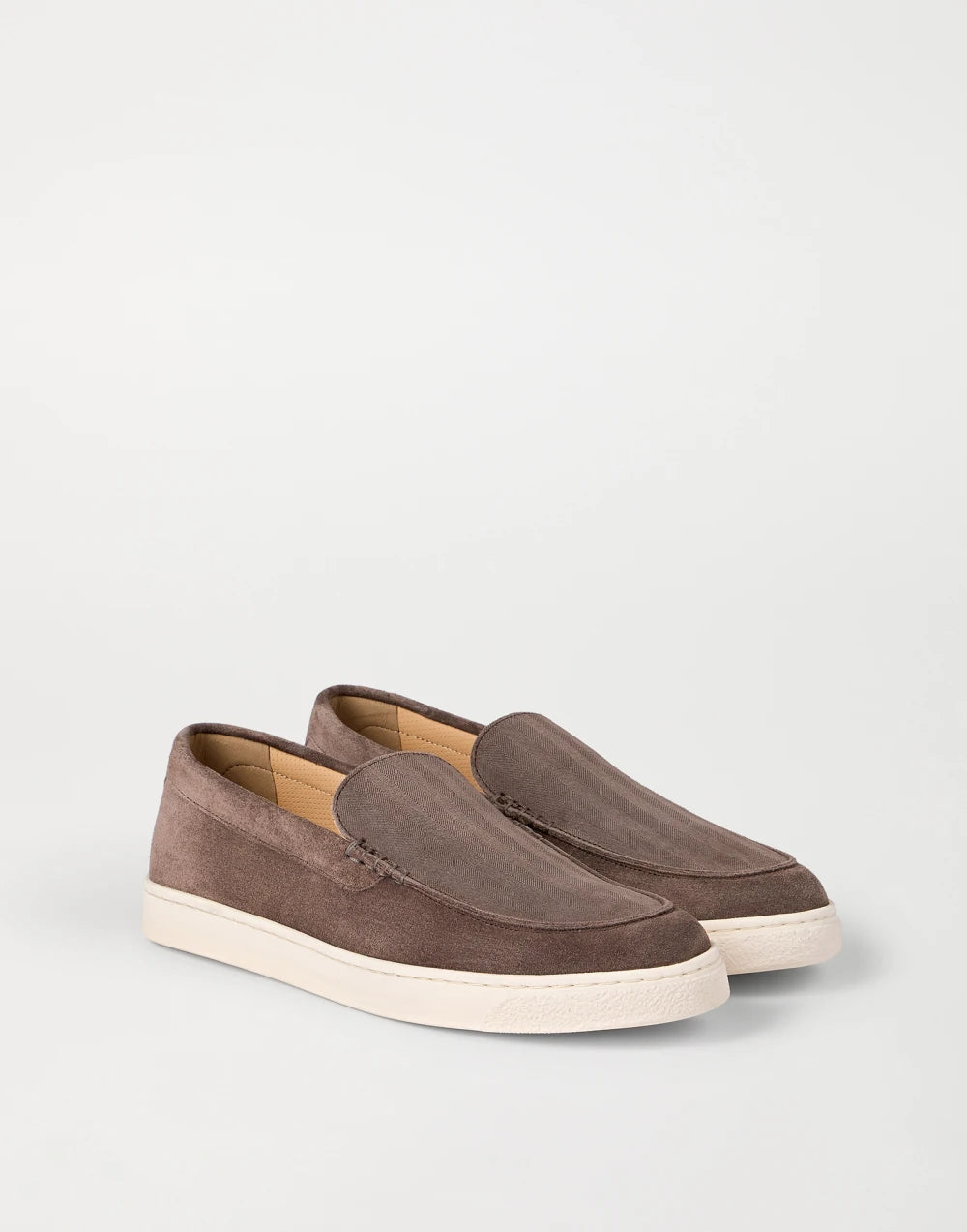 Brown chevron suede loafers