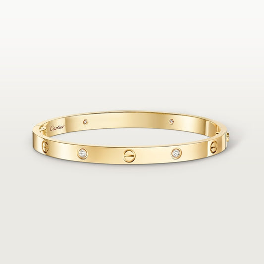 LOVE Armband, mittleres Modell, mit 4 Diamanten in Gold