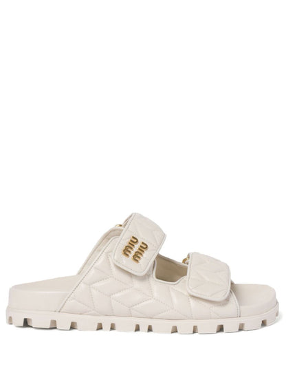 White nappa leather padded slippers