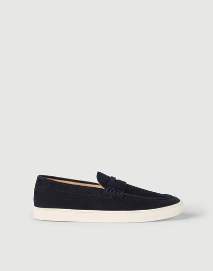 Navy blue suede slip-ons