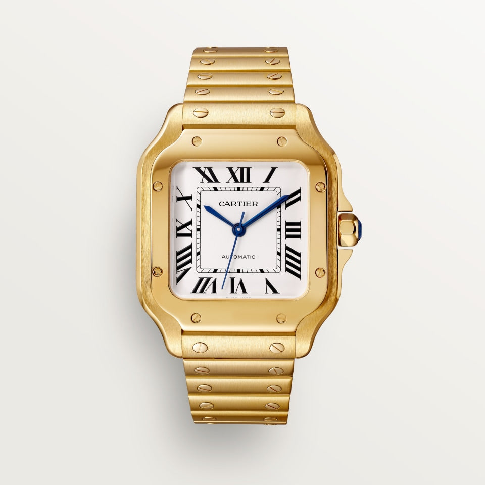 Santos watch in gold with opaline silvered dial