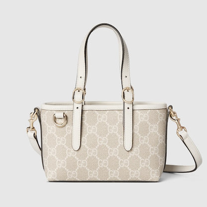 GG Emblem mini bag in beige and white fabric