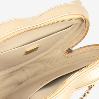 Borsa Large Heart in pelle di agnello trapuntata color champagne