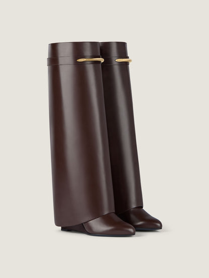 Ebony Brown Leather Shark Boots