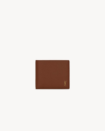 TINY CASSANDRE East/West small wallet in brown grained leather