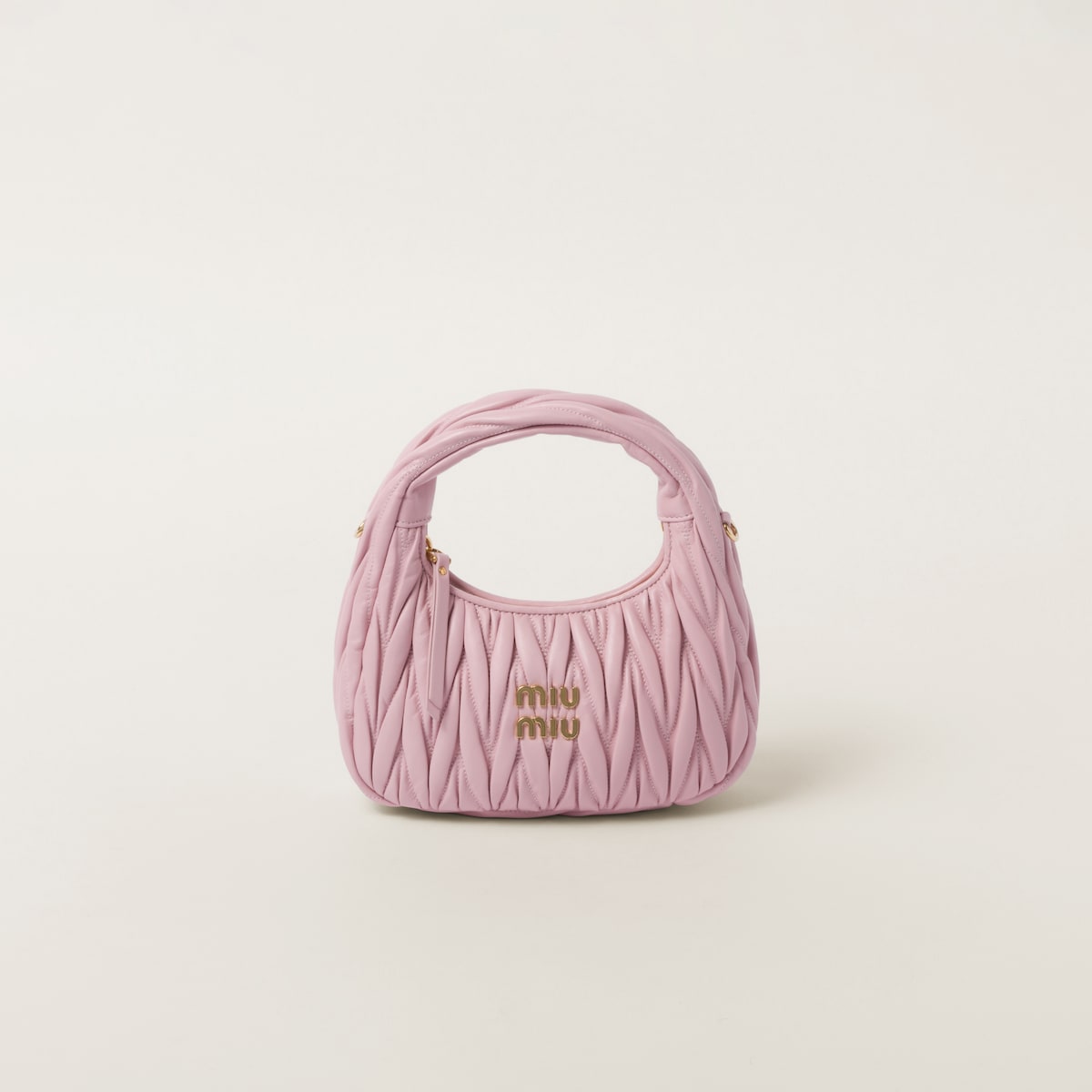 Small Wander hobo bag in pink matelassé nappa leather