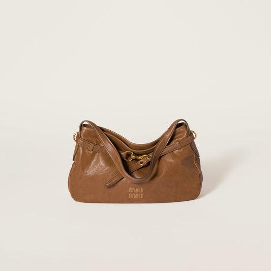Mittelgroße Adventure-Tasche aus braunem Nappaleder