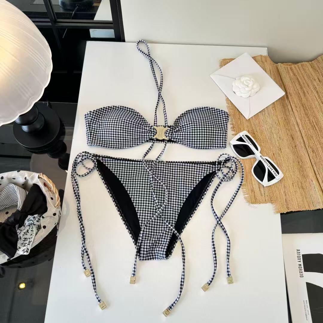 Bikini Set Triomphe Vichy con Dettagli Oro