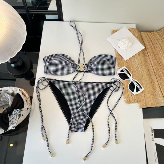 Bikini Set Triomphe Vichy con Dettagli Oro