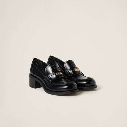 Black brushed leather high loafers