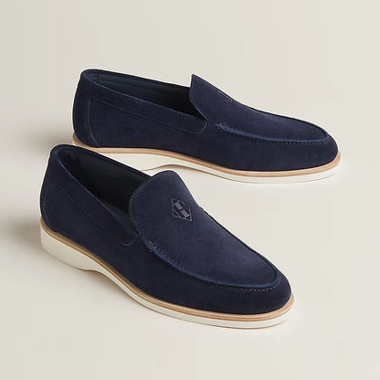 Dark blue suede low loafer