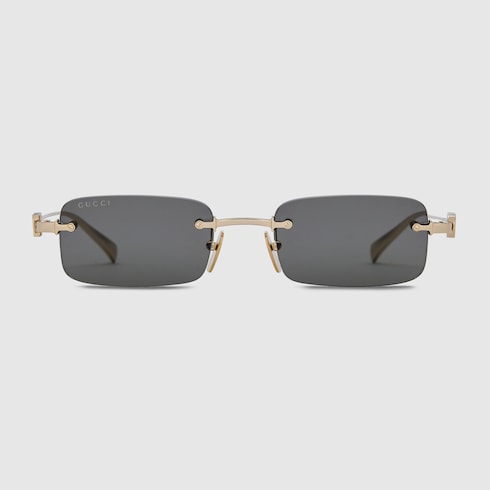 Men's rectangular sunglasses in gold tone