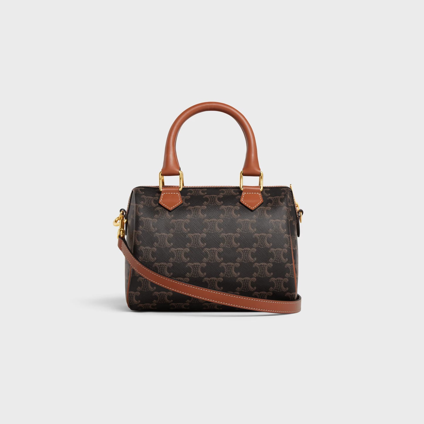 Borsa Boston piccola in tela Triomphe e pelle di vitello CUOIO