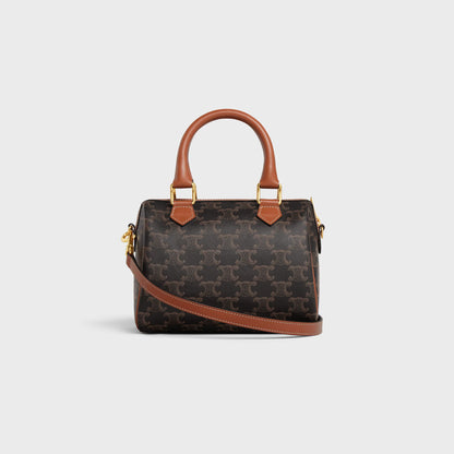 Borsa Boston piccola in tela Triomphe e pelle di vitello CUOIO