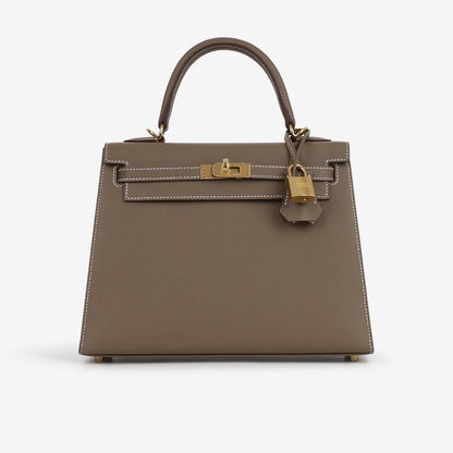 Kelly 25 Etoupe with gold hardware Epsom