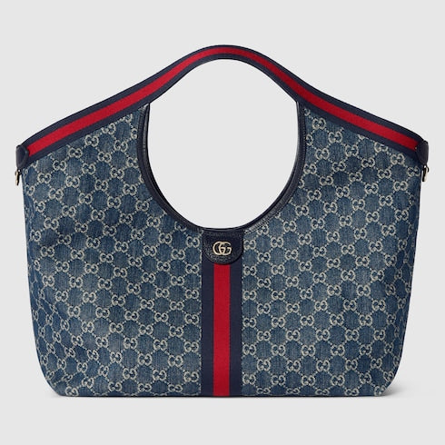 Gucci Giglio small shopping bag in blue and white GG denim