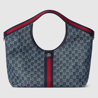 Gucci Giglio small shopping bag in blue and white GG denim